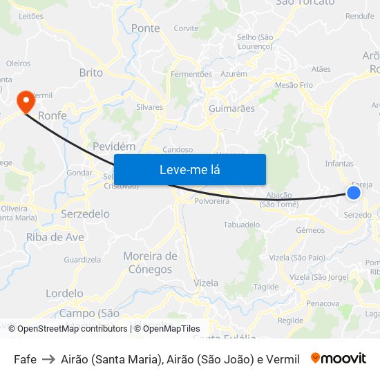 Fafe to Airão (Santa Maria), Airão (São João) e Vermil map