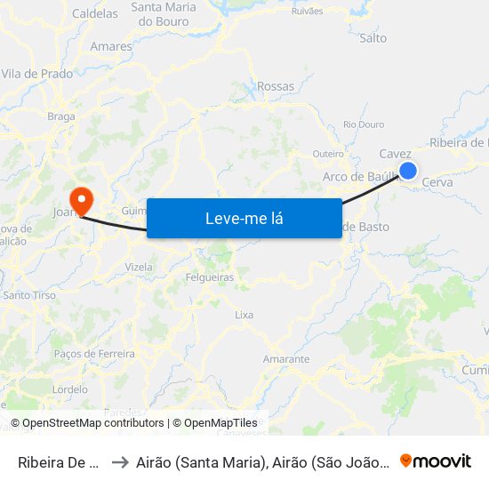 Ribeira De Pena to Airão (Santa Maria), Airão (São João) e Vermil map