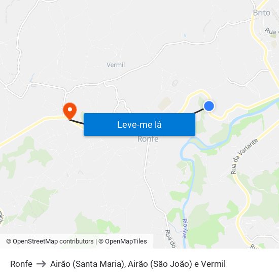 Ronfe to Airão (Santa Maria), Airão (São João) e Vermil map
