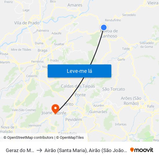 Geraz do Minho to Airão (Santa Maria), Airão (São João) e Vermil map