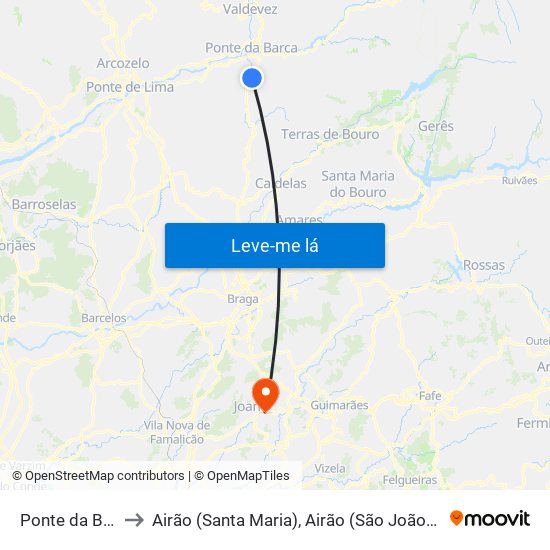 Ponte da Barca to Airão (Santa Maria), Airão (São João) e Vermil map