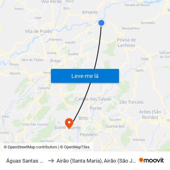 Águas Santas e Moure to Airão (Santa Maria), Airão (São João) e Vermil map