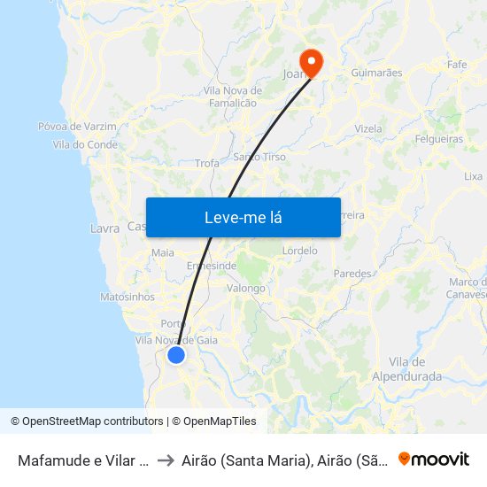 Mafamude e Vilar do Paraíso to Airão (Santa Maria), Airão (São João) e Vermil map