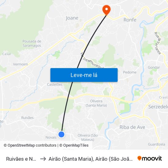 Ruivães e Novais to Airão (Santa Maria), Airão (São João) e Vermil map