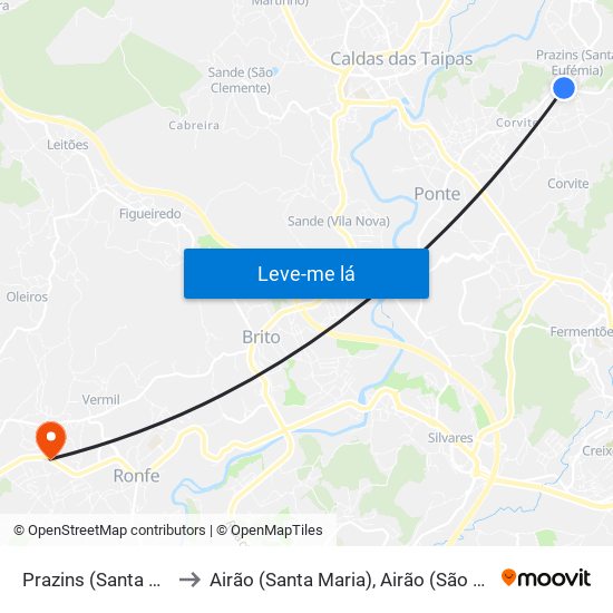 Prazins (Santa Eufémia) to Airão (Santa Maria), Airão (São João) e Vermil map