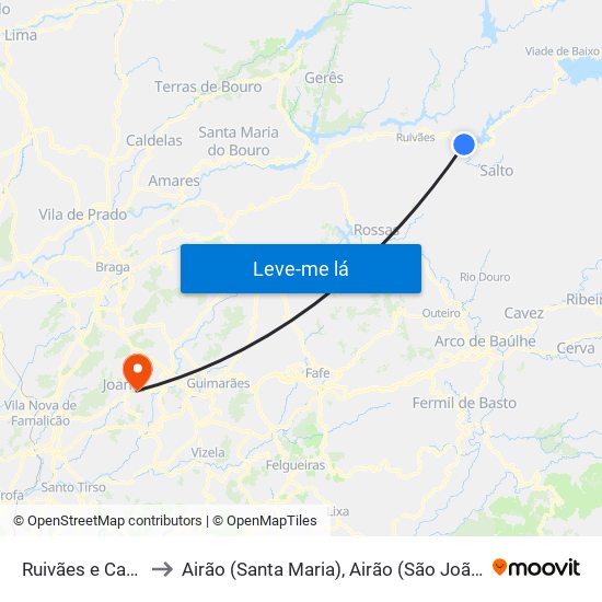 Ruivães e Campos to Airão (Santa Maria), Airão (São João) e Vermil map