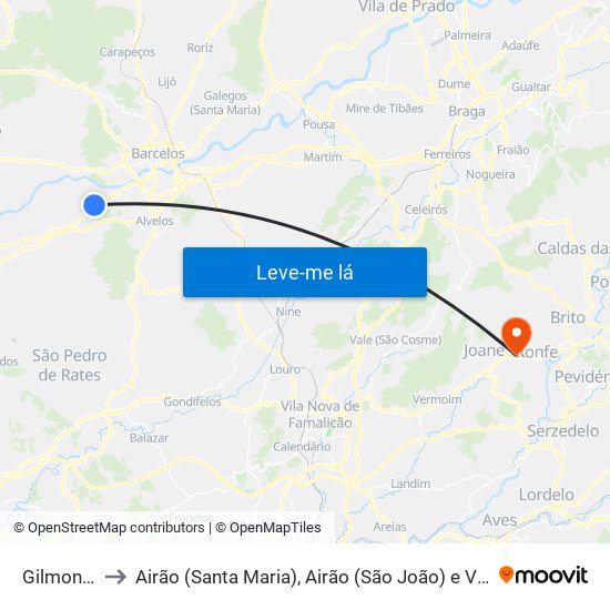 Gilmonde to Airão (Santa Maria), Airão (São João) e Vermil map