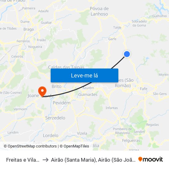 Freitas e Vila Cova to Airão (Santa Maria), Airão (São João) e Vermil map
