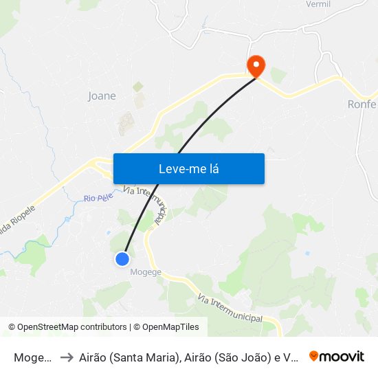 Mogege to Airão (Santa Maria), Airão (São João) e Vermil map