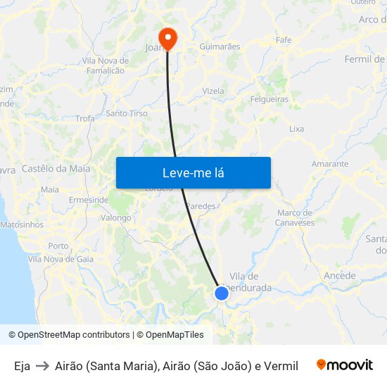 Eja to Airão (Santa Maria), Airão (São João) e Vermil map