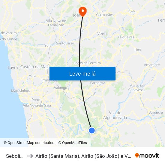 Sebolido to Airão (Santa Maria), Airão (São João) e Vermil map