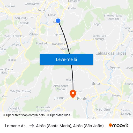 Lomar e Arcos to Airão (Santa Maria), Airão (São João) e Vermil map