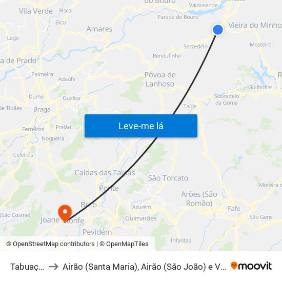 Tabuaças to Airão (Santa Maria), Airão (São João) e Vermil map