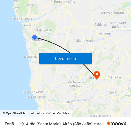 Forjães to Airão (Santa Maria), Airão (São João) e Vermil map