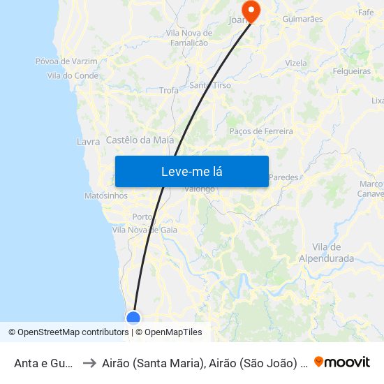 Anta e Guetim to Airão (Santa Maria), Airão (São João) e Vermil map