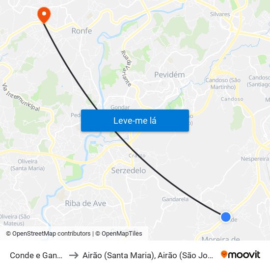 Conde e Gandarela to Airão (Santa Maria), Airão (São João) e Vermil map