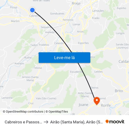 Cabreiros e Passos (São Julião) to Airão (Santa Maria), Airão (São João) e Vermil map