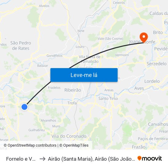 Fornelo e Vairão to Airão (Santa Maria), Airão (São João) e Vermil map