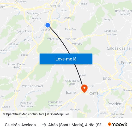 Celeirós, Aveleda e Vimieiro to Airão (Santa Maria), Airão (São João) e Vermil map
