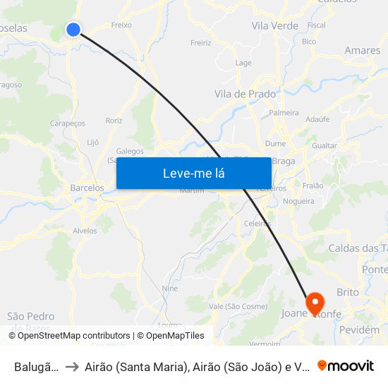 Balugães to Airão (Santa Maria), Airão (São João) e Vermil map