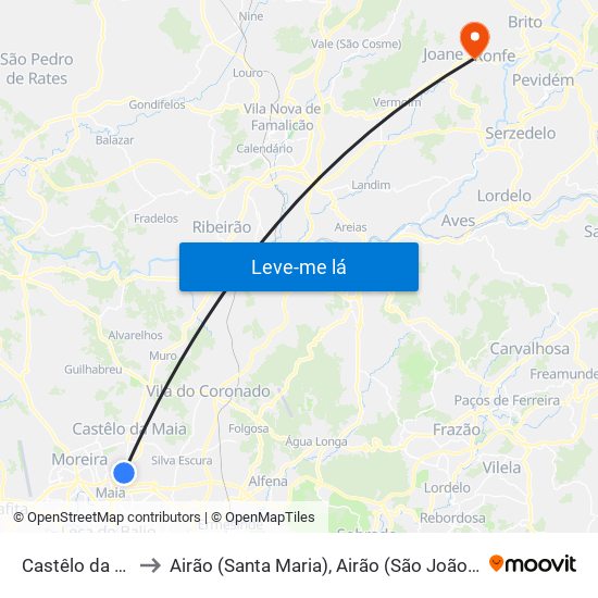 Castêlo da Maia to Airão (Santa Maria), Airão (São João) e Vermil map