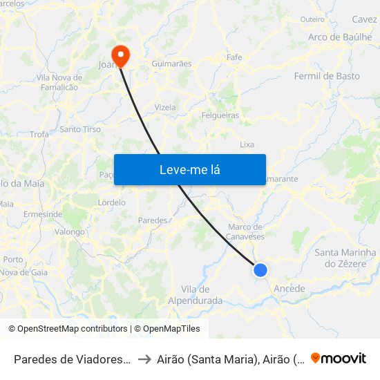 Paredes de Viadores e Manhuncelos to Airão (Santa Maria), Airão (São João) e Vermil map