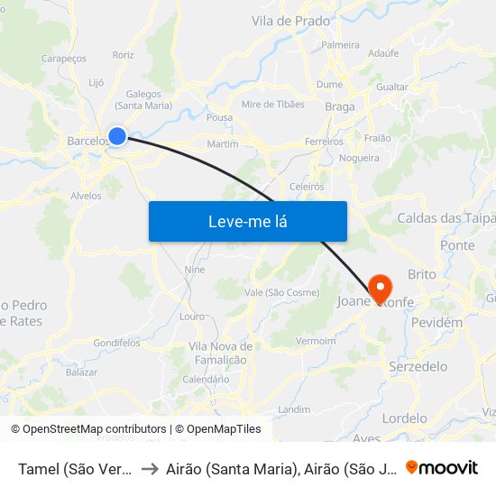 Tamel (São Veríssimo) to Airão (Santa Maria), Airão (São João) e Vermil map