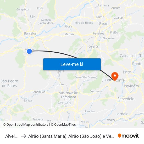 Alvelos to Airão (Santa Maria), Airão (São João) e Vermil map