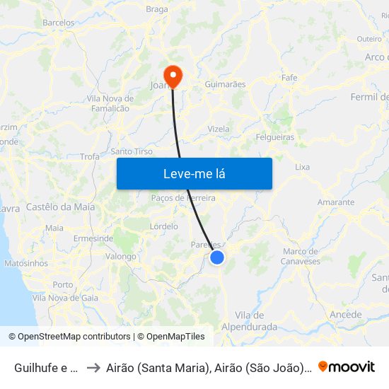Guilhufe e Urrô to Airão (Santa Maria), Airão (São João) e Vermil map