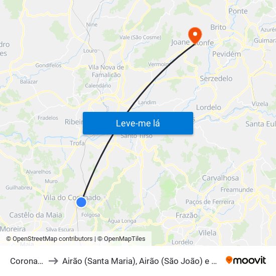 Coronado to Airão (Santa Maria), Airão (São João) e Vermil map