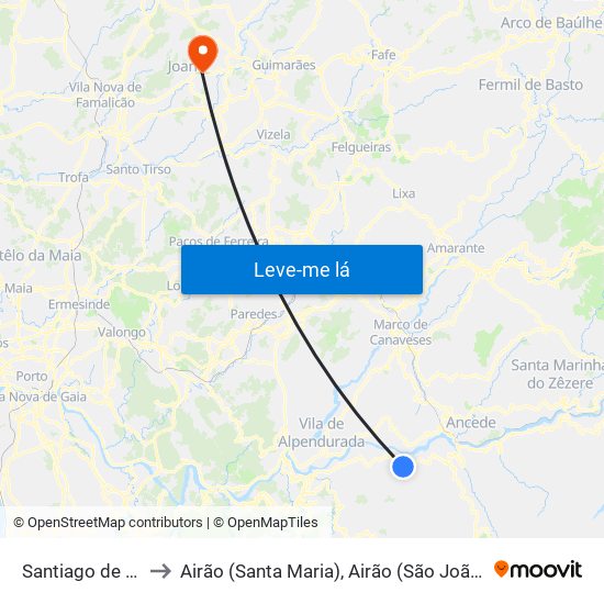 Santiago de Piães to Airão (Santa Maria), Airão (São João) e Vermil map