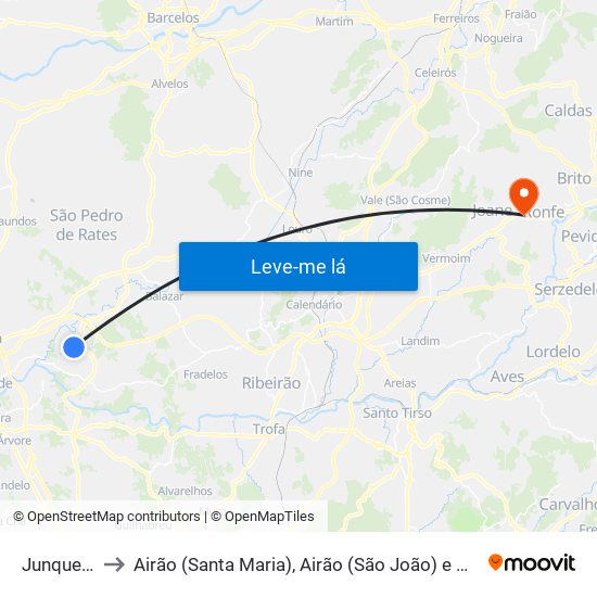 Junqueira to Airão (Santa Maria), Airão (São João) e Vermil map
