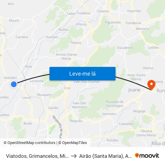 Viatodos, Grimancelos, Minhotães e Monte de Fralães to Airão (Santa Maria), Airão (São João) e Vermil map