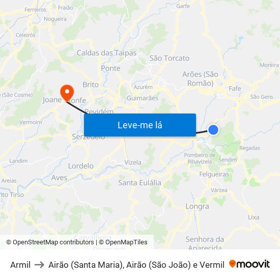 Armil to Airão (Santa Maria), Airão (São João) e Vermil map
