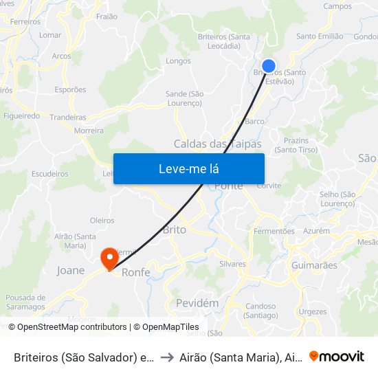 Briteiros (São Salvador) e Briteiros (Santa Leocádia) to Airão (Santa Maria), Airão (São João) e Vermil map