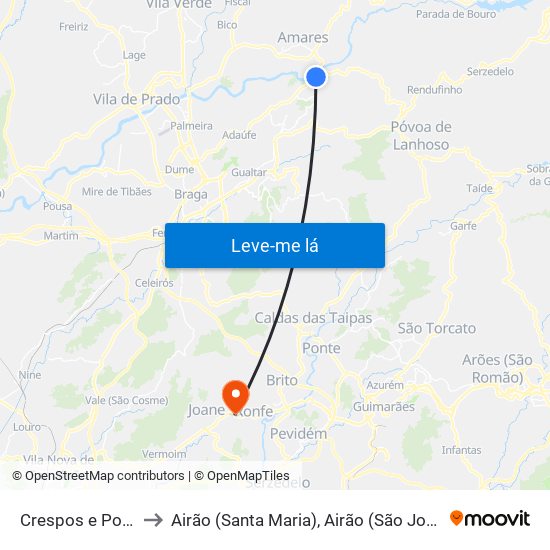 Crespos e Pousada to Airão (Santa Maria), Airão (São João) e Vermil map