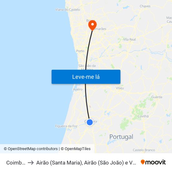 Coimbra to Airão (Santa Maria), Airão (São João) e Vermil map