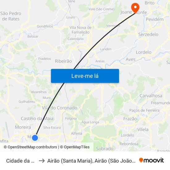 Cidade da Maia to Airão (Santa Maria), Airão (São João) e Vermil map