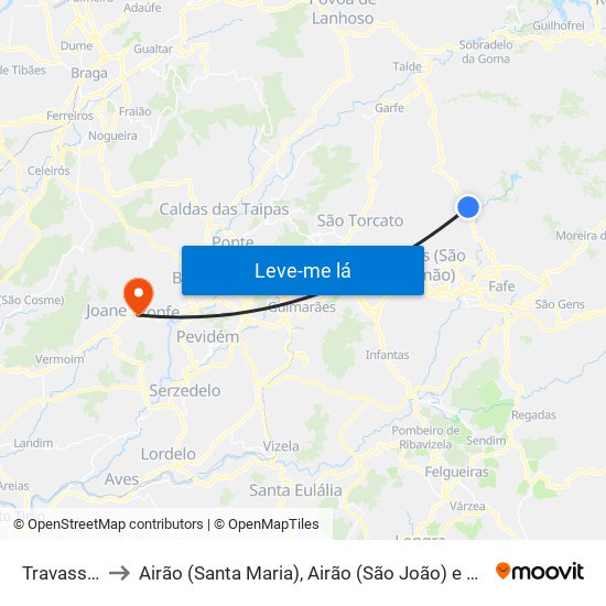 Travassós to Airão (Santa Maria), Airão (São João) e Vermil map