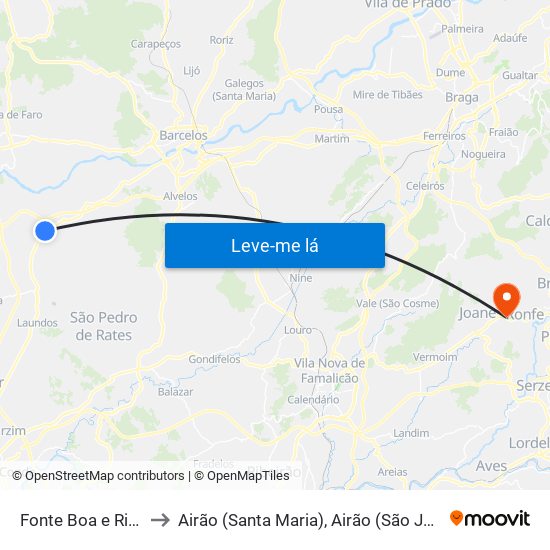 Fonte Boa e Rio Tinto to Airão (Santa Maria), Airão (São João) e Vermil map