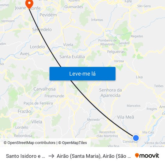 Santo Isidoro e Livração to Airão (Santa Maria), Airão (São João) e Vermil map