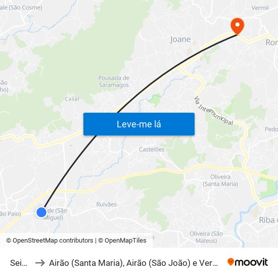 Seide to Airão (Santa Maria), Airão (São João) e Vermil map
