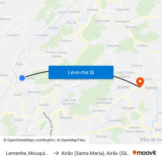 Lemenhe, Mouquim e Jesufrei to Airão (Santa Maria), Airão (São João) e Vermil map
