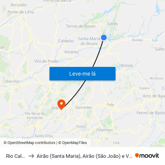 Rio Caldo to Airão (Santa Maria), Airão (São João) e Vermil map