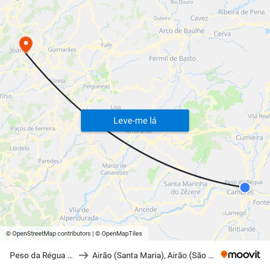 Peso da Régua e Godim to Airão (Santa Maria), Airão (São João) e Vermil map