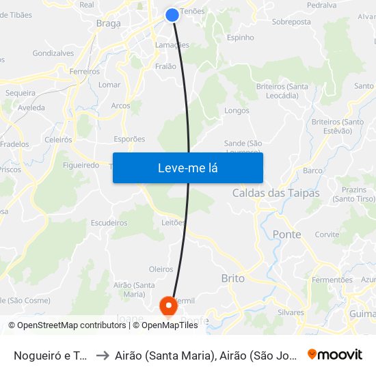 Nogueiró e Tenões to Airão (Santa Maria), Airão (São João) e Vermil map