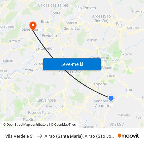 Vila Verde e Santão to Airão (Santa Maria), Airão (São João) e Vermil map