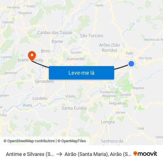 Antime e Silvares (São Clemente) to Airão (Santa Maria), Airão (São João) e Vermil map