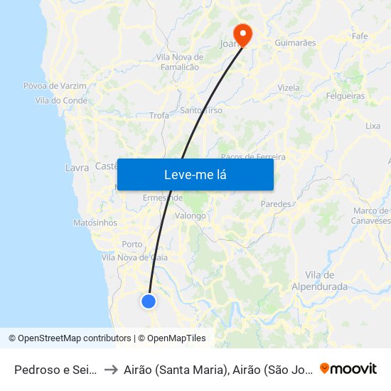 Pedroso e Seixezelo to Airão (Santa Maria), Airão (São João) e Vermil map