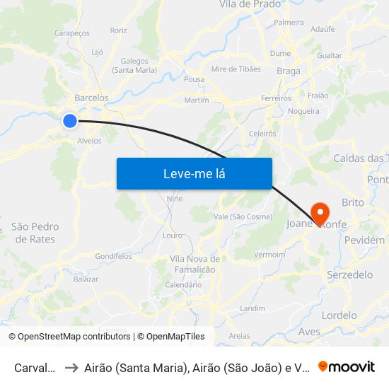 Carvalhal to Airão (Santa Maria), Airão (São João) e Vermil map